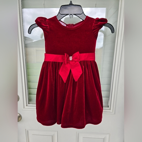 Jessica Ann Velvet Red Girls Dress size 3T Front Bow Party - Picture 4 of 11